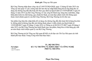 Công văn 2123/BCT-KHCN 2015 vướng mắc Quyết định 11039/QĐ-BCT