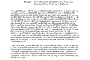 Công văn 575/BTTTT-CBC tuyên truyền kỷ niệm các ngày lễ lớn trong năm 2015