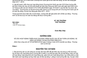 Công văn 727/LĐTBXH-ATLĐ triển khai Chương trình quốc gia an toàn lao động vệ sinh lao động 2015