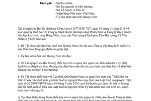 Công văn 1536/VPCP-KTTH quản lý thuế Công ty vàng Phước Sơn Bồng Miêu 2015