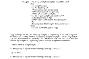 Công văn 722/BTTTT-VP 2015 đính chính thời điểm hiệu lực thi hành Thông tư 04/2015/TT-BTTTT