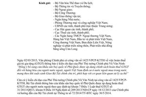 Công văn 3555/BTC-TCHQ 2015 hoàn thuế giá trị gia tăng cho người nước ngoài