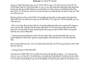 Công văn 962/TCT-HTQT 2015 thuế nhà thầu đối với dịch vụ tái bảo hiểm ra nước ngoài của PTI