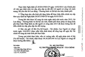 Công văn 1055/LĐTBXH-KHTC 2015 thực hiện Nghị định 20/2015/NĐ-CP