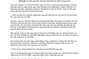 Công văn 2733/TCHQ-GSQL 2015 hướng dẫn Thông tư số 38/2015/TT-BTC