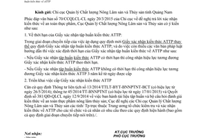 Công văn 838/QLCL-CL2 2015 hiệu lực của Giấy chứng nhận tập huấn kiến thức về an toàn thực phẩm