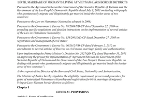 Circular No. 03/2015/TT-BTP requirement process procedure for grant of naturalized Vietnamese citizenship