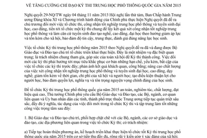 Chỉ thị 04/CT-TTg tăng cường chỉ đạo Kỳ thi trung học phổ thông quốc gia 2015