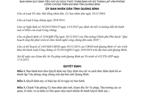 Quyết định 850/QĐ-UBND 2015 thẩm định hồ sơ thành lập Văn phòng công chứng Quảng Bình