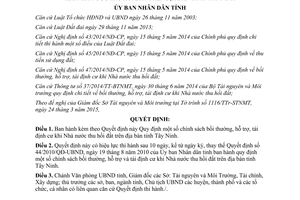 Quyết định 17/2015/QĐ-UBND bồi thường hỗ trợ tái định cư khi nhà nước thu hồi đất Tây Ninh