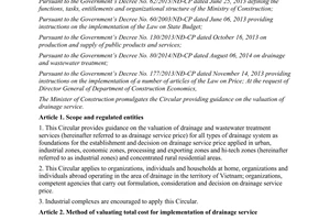 Circular No. 02/2015/TT-BXD guidance on valuation of drainage service