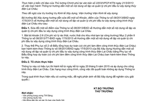 Thông tư 03/2015/TT-BXD sửa đổi Thông tư 08/2013/BXD xây dựng công trình thủy điện Lai Châu