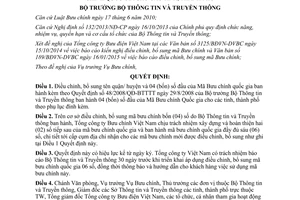 Quyết định 461/QĐ-BTTTT 2015 bổ sung tên quận huyện và 04 số đầu mã bưu chính quốc gia