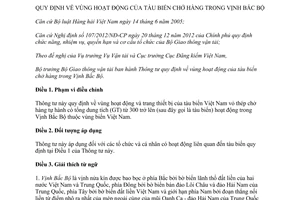 Thông tư 06/2015/TT-BGTVT vùng hoạt động của tàu biển chở hàng trong Vịnh Bắc Bộ