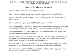 Quyết định 118/2015/QĐ-UBND Quy định thủ tục liên quan đến tiếp cận điện năng tỉnh Bắc Giang