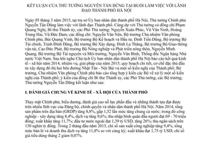 Thông báo 113/TB-VPCP 2015 kết luận của Thủ tướng Chính phủ tại buổi làm việc với lãnh đạo Hà Nội