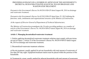 Circular No. 04/2015/TT-BXD guidance Decree No. 80/2014/ND-CP on drainage and wastewater treatment