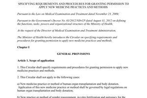 Circular 07/2015/TT-BYT requirements procedures for granting permission to apply new medicine practices