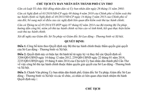 Quyết định số 1036/QĐ-UBND 2015 công bố thủ tục hành chính thuộc Sở Lao động Cần Thơ