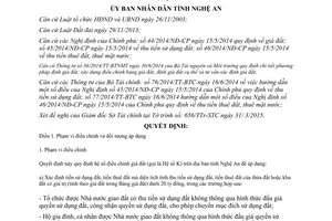 Quyết định 26/2015/QĐ-UBND hệ số điều chỉnh giá đất năm 2015 tỉnh Nghệ An