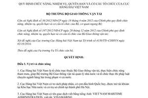Quyết định 1155/QĐ-BGTVT 2015 nhiệm vụ quyền hạn cơ cấu của Cục Hàng hải Việt Nam