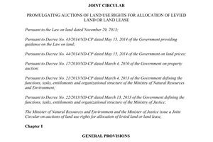Joint circular No. 14/2015/TTLT-BTNMT-BTP promulgating auctions of land use rights