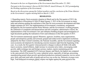 Resolution No. 25/NQ-CP The Government’s regular meeting March 2015