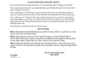 Quyết định 14/2015/QĐ-UBND nhiệm vụ quyền hạn và cơ cấu tổ chức của Sở Nội vụ Sóc Trăng
