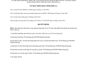 Quyết định 11/2015/QĐ-UBND mức trần thù lao công chứng Tổ chức hành nghề Công chứng Sơn La