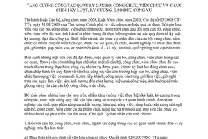 Chỉ thị 06/CT-UBND 2015 tăng cường công tác quản lý cán bộ công viên chức Lào Cai