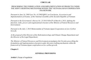 Circular No. 17/2015/TT-BTNMT formulation joint crediting mechanism Vietnam Japan cooperation