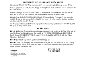 Quyết định 773/QĐ-UBND thủ tục hành chính thuộc thẩm quyền giải quyết sở giao thông vận tải Sóc Trăng 2015