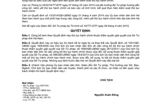 Quyết định 362/QĐ-UBND 2015 Công bố thủ tục hành chính mới thuộc thẩm quyền Sở Tư pháp Hà Nam