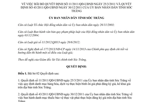 Quyết định 787/QĐ-UBND 2015 bãi bỏ Quyết định 11/2011/QĐ-UBND và 43/2011/QĐ-UBND Sóc Trăng