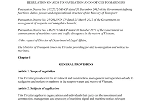 Circular No. 07/2015/TT-BGTVT regulation on aids to navigation and notices to mariners