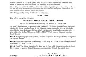 Quyết định 486/QĐ-BTTTT 2015 thừa nhận phòng thử nghiệm