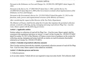 Circular No. 45/2015/TT-BTC road toll for Phap Van Cau Gie route HaNoi capital