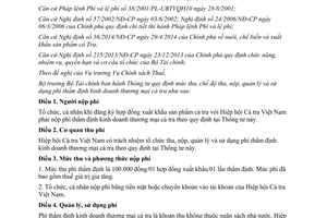 Thông tư 46/2015/TT-BTC thu nộp quản lý sử dụng phí thẩm định kinh doanh thương mại cá tra