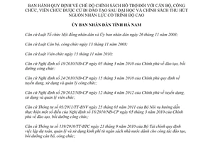 Quyết định 07/2015/QĐ-UBND hỗ trợ cán bộ cử đi đào tạo Sau đại học thu hút nhân lực trình độ cao Hà Nam