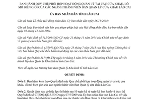 Quyết định 12/2015/QĐ-UBND phối hợp hoạt động quản lý cửa khẩu lối mở biên giới của các ngành Lào Cai