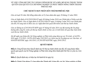 Quyết định 1484/QĐ-UBND 2015 thủ tục hành chính của Sở Nông nghiệp Phát triển nông thôn Hà Nội