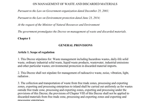 Decree No. 38/2015/ND-CP on management of waste and discarded materials