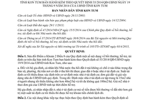 Quyết định 20/2015/QĐ-UBND bồi thường hỗ trợ tái định cư Kon Tum