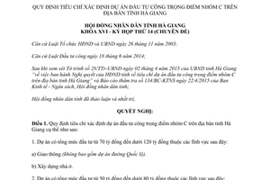 Nghị quyết 173/2015/NQ-HĐND tiêu chí xác định dự án đầu tư công trọng điểm nhóm C Hà Giang