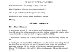 Nghị định 38/2015/NĐ-CP quản lý chất thải và phế liệu