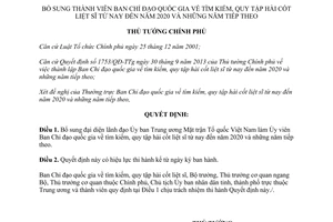 Quyết định 543/QĐ-TTg 2015 bổ sung thành viên Ban chỉ đạo quốc gia tìm kiếm quy tập hài cốt liệt sĩ