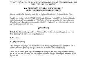 Nghị quyết 02/2015/NQ-HĐND hỗ trợ bảo vệ phát huy giá trị nhà vườn Huế đặc trưng Thừa Thiên Huế