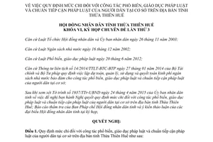 Nghị quyết 01/2015/NQ-HĐND mức chi phổ biến giáo dục pháp luật tiếp cận pháp luật Thừa Thiên Huế