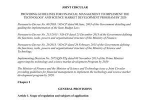 Joint Circular No. 59/2015/TTLT-BTC-BKHCN implement the technology science market development 2020