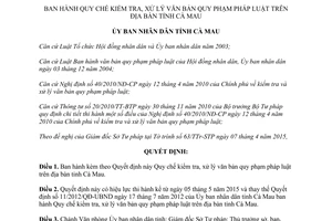 Quyết định 11/2015/QĐ-UBND Quy chế kiểm tra xử lý văn bản quy phạm pháp luật Cà Mau